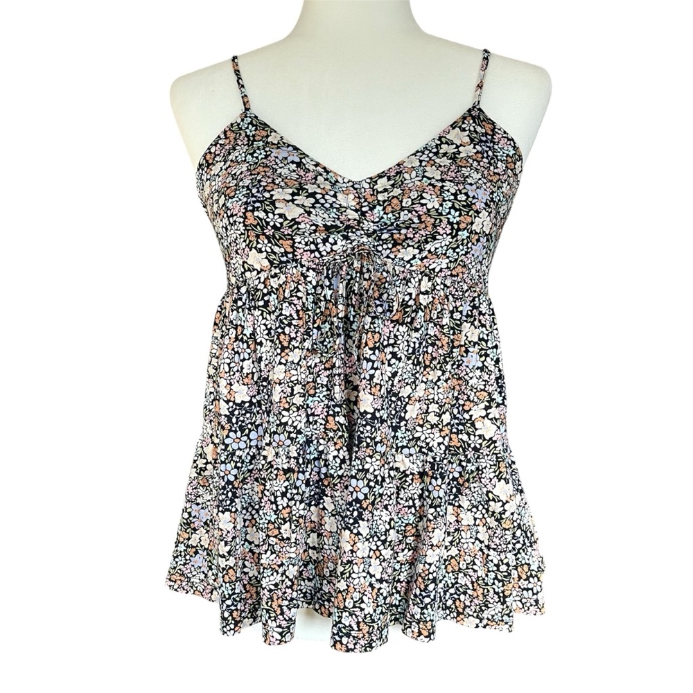 Boho Babydoll Top Size Medium Y2K Smocked Cottage Floral Coquette Milkmaid Fairy